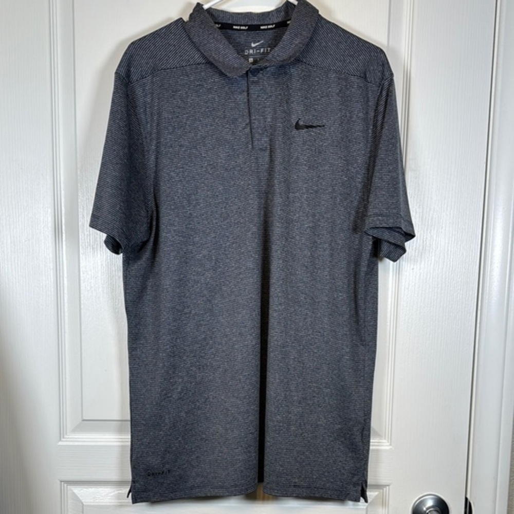 Nike DRI-FIT Blue Gray Striped Golf Tennis Polo Shirt Size Large EUC #2654